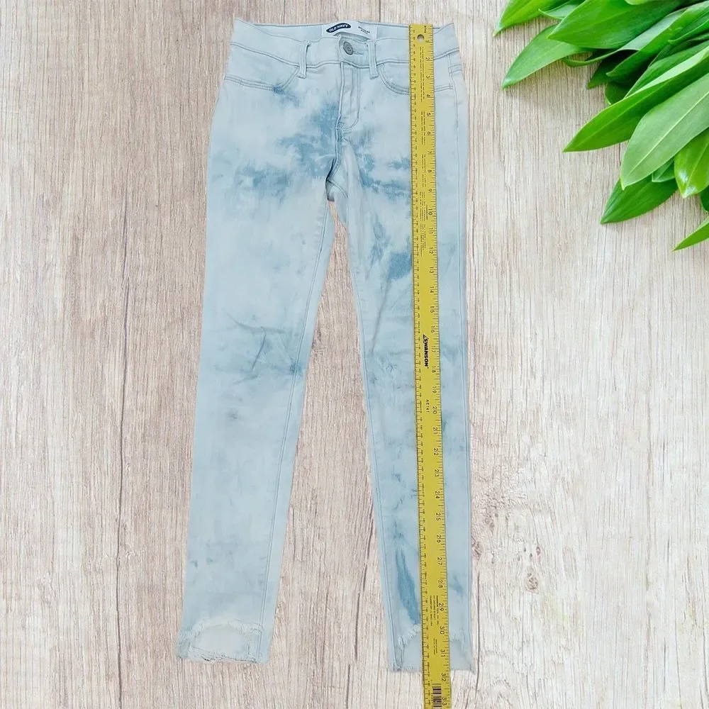 Old Navy Girls Ballerina Jeggings 10 Light Blue Raw Hem Stretch Adjustable Waist